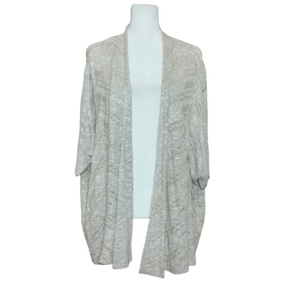 EILEEN FISHER Open Knit Sweater Cardigan Women L Linen Cover Up Flowy Luxury - Picture 1 of 10